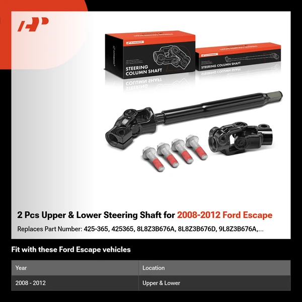 2 Pcs Upper & Lower Steering Shaft for 2008-2012 Ford Escape