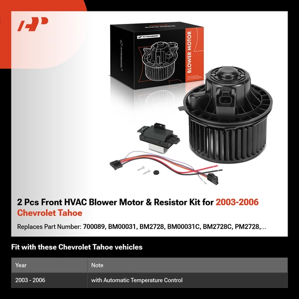 2 Pcs Front HVAC Blower Motor & Resistor Kit for 2003-2006 Chevrolet Tahoe
