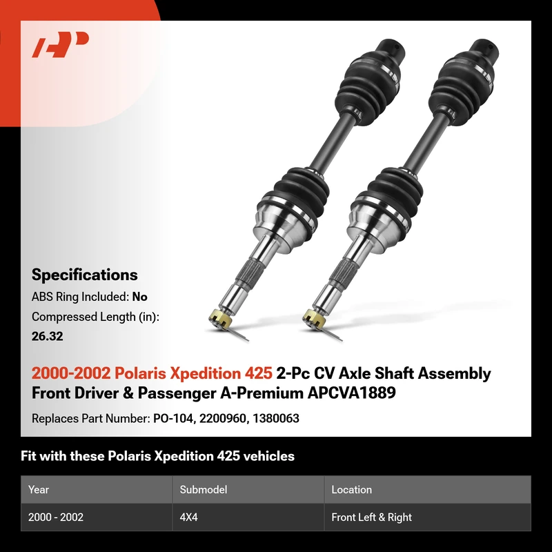 2000-2002 Polaris Xpedition 425 2-Pc CV Axle Shaft Assembly Front Driver & Passenger A-Premium APCVA1889