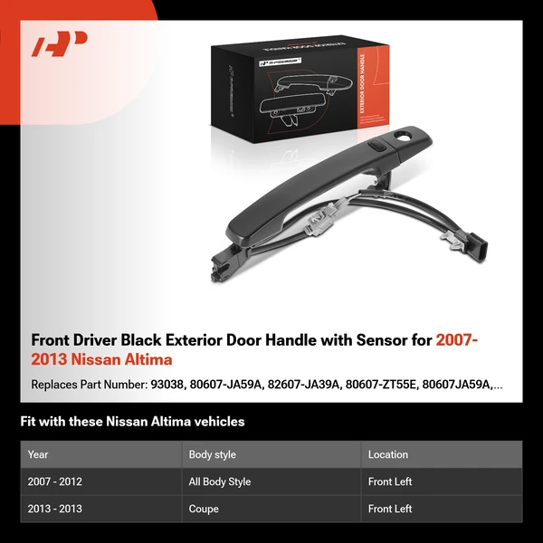 Front Driver Black Exterior Door Handle with Sensor for 2007-2013 Nissan Altima