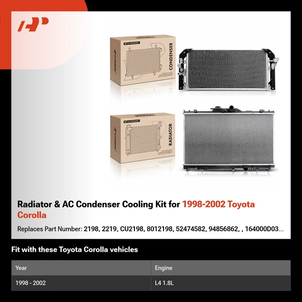 Radiator & AC Condenser Cooling Kit for 1998-2002 Toyota Corolla