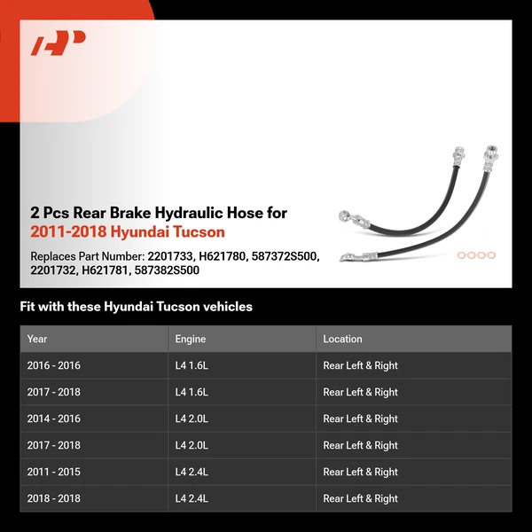 2 Pcs Rear Brake Hydraulic Hose for 2011-2018 Hyundai Tucson