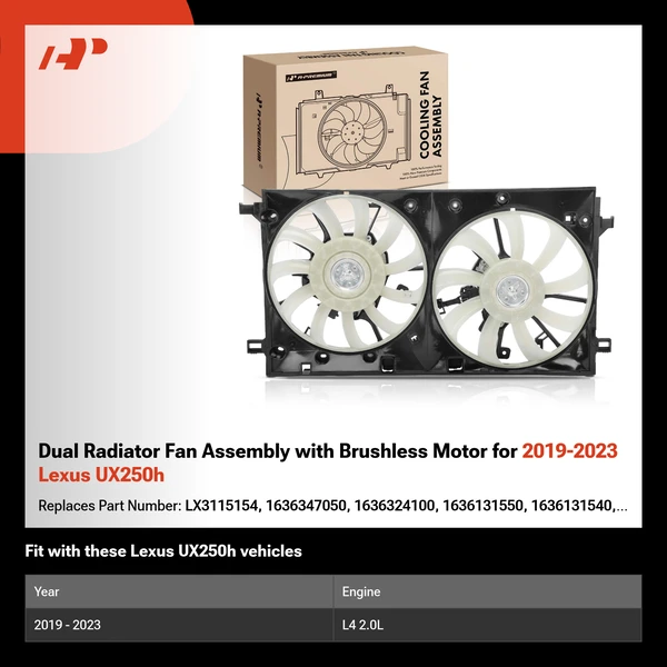 Dual Radiator Fan Assembly with Brushless Motor for 2019-2023 Lexus UX250h