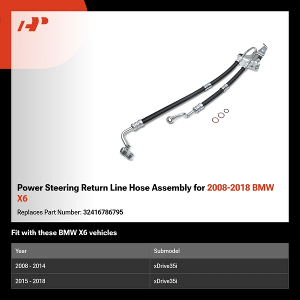 Power Steering Return Line Hose Assembly for 2008-2018 BMW X6