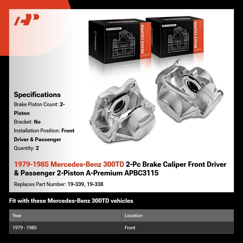 1979-1985 Mercedes-Benz 300TD 2-Pc Brake Caliper Front Driver & Passenger 2-Piston A-Premium APBC3115