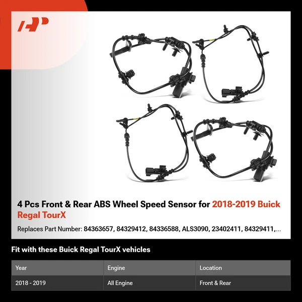 4 Pcs Front & Rear ABS Wheel Speed Sensor for 2018-2019 Buick Regal TourX