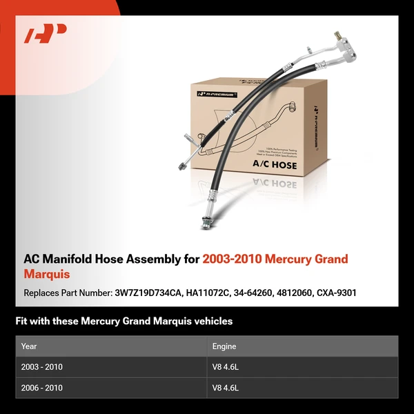 AC Manifold Hose Assembly for 2003-2010 Mercury Grand Marquis
