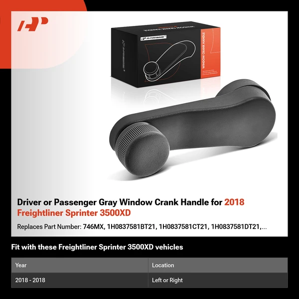 Driver or Passenger Gray Window Crank Handle for 2018 Freightliner Sprinter 3500XD