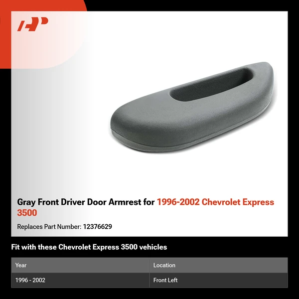 Gray Front Driver Door Armrest for 1996-2002 Chevrolet Express 3500