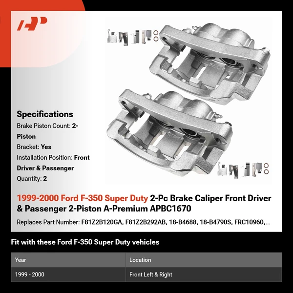1999-2000 Ford F-350 Super Duty 2-Pc Brake Caliper Front Driver & Passenger 2-Piston A-Premium APBC1670