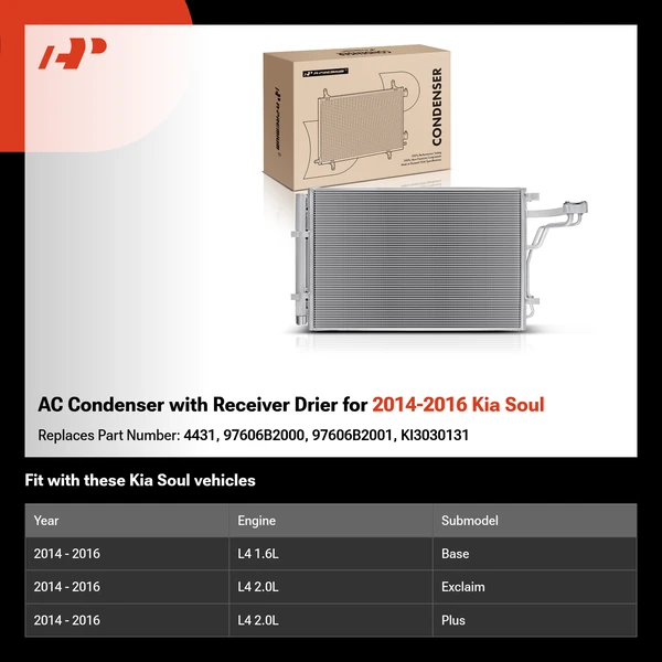 AC Condenser with Receiver Drier for 2014-2016 Kia Soul