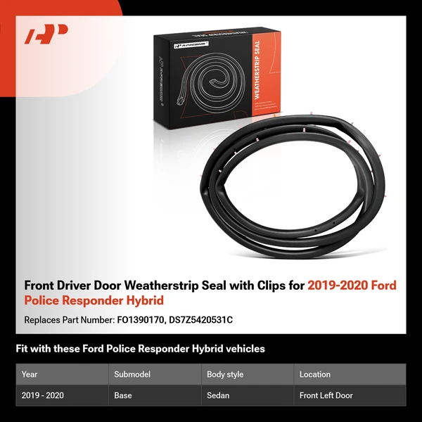 Front Driver Door Weatherstrip Seal with Clips for 2019-2020 Ford Police Responder Hybrid