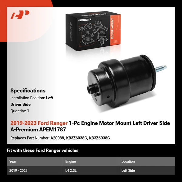 2019-2023 Ford Ranger 1-Pc Engine Motor Mount Left Driver Side A-Premium APEM1787