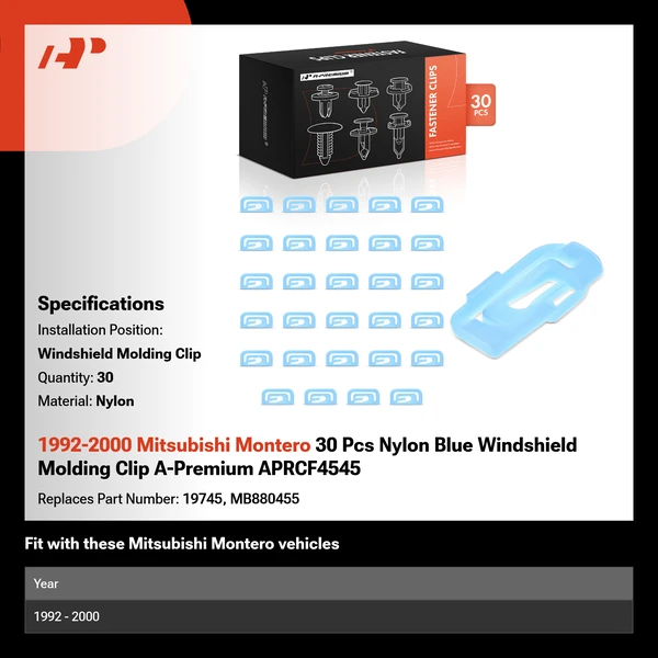 1992-2000 Mitsubishi Montero 30 Pcs Nylon Blue Windshield Molding Clip A-Premium APRCF4545
