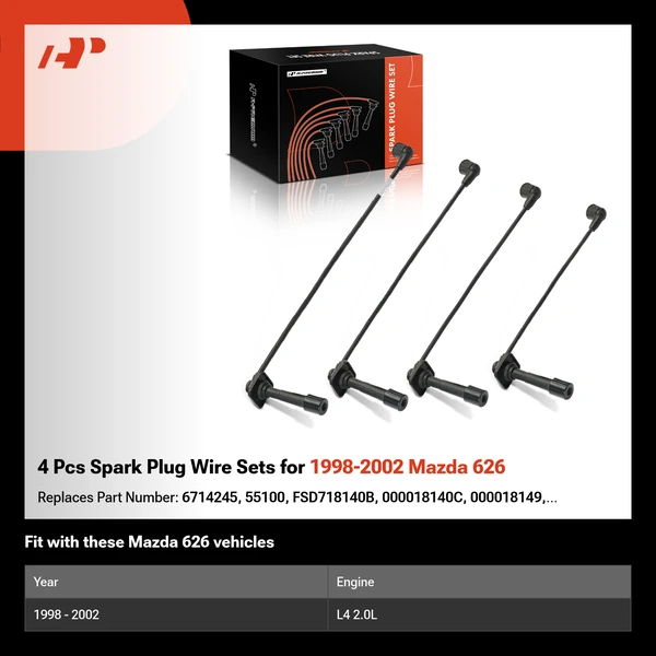 4 Pcs Spark Plug Wire Sets for 1998-2002 Mazda 626