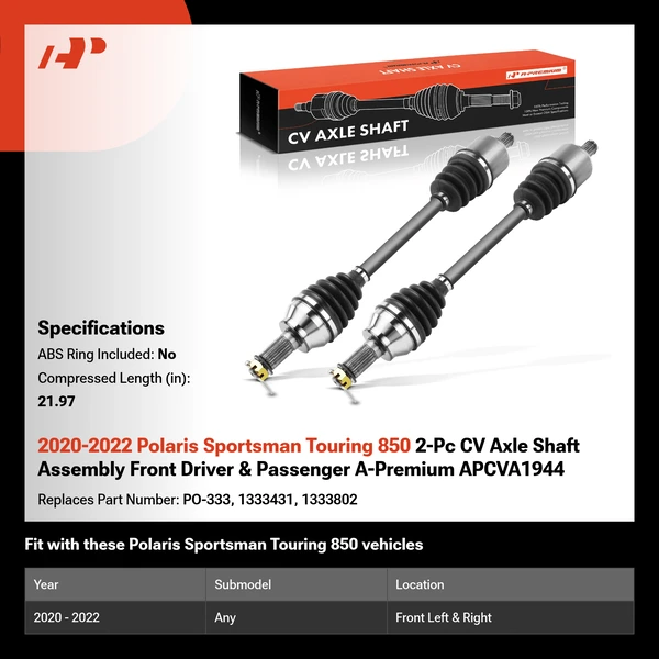 2020-2022 Polaris Sportsman Touring 850 2-Pc CV Axle Shaft Assembly Front Driver & Passenger A-Premium APCVA1944