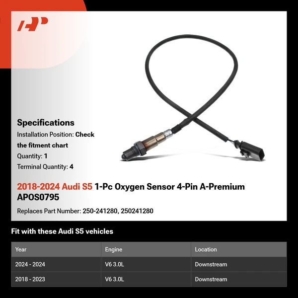 2018-2024 Audi S5 1-Pc Oxygen Sensor 4-Pin A-Premium APOS0795