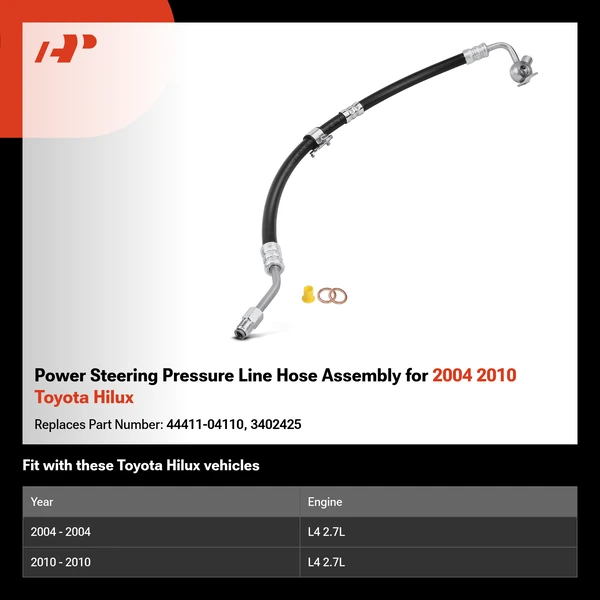 Power Steering Pressure Line Hose Assembly for 2004 2010 Toyota Hilux