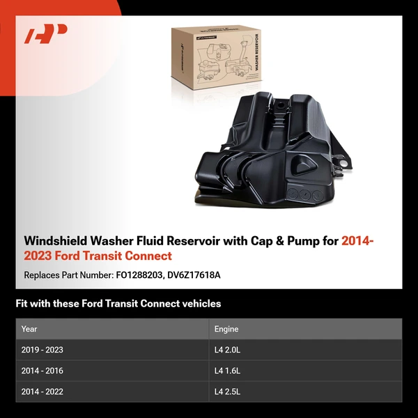 Windshield Washer Fluid Reservoir with Cap & Pump for 2014-2023 Ford Transit Connect