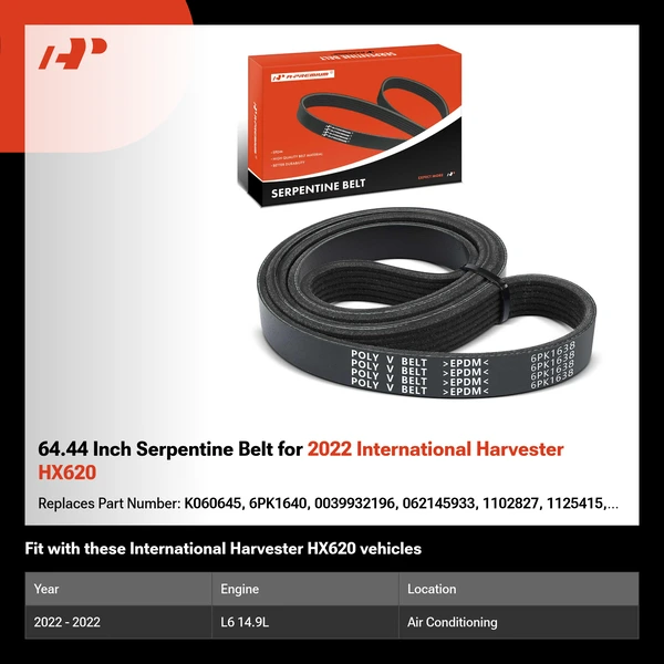 64.44 Inch Serpentine Belt for 2022 International Harvester HX620