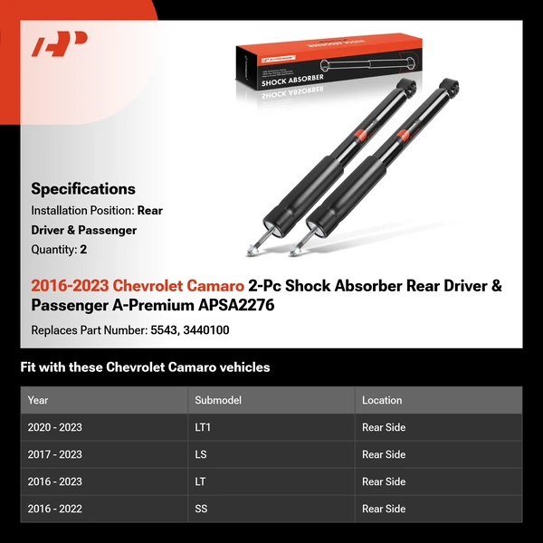 2016-2023 Chevrolet Camaro 2-Pc Shock Absorber Rear Driver & Passenger A-Premium APSA2276