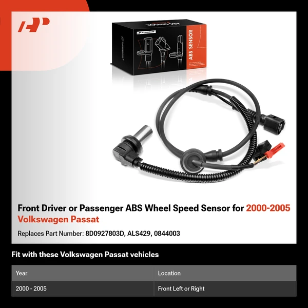 Front Driver or Passenger ABS Wheel Speed Sensor for 2000-2005 Volkswagen Passat