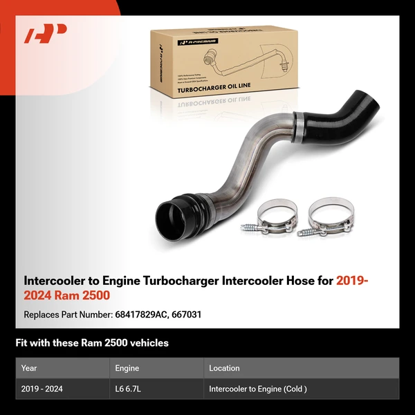 Intercooler to Engine Turbocharger Intercooler Hose for 2019-2024 Ram 2500