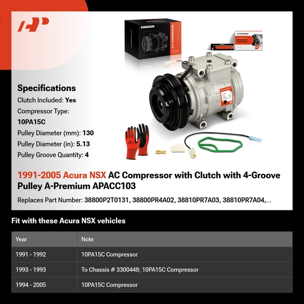 1991-2005 Acura NSX AC Compressor with Clutch with 4-Groove Pulley A-Premium APACC103