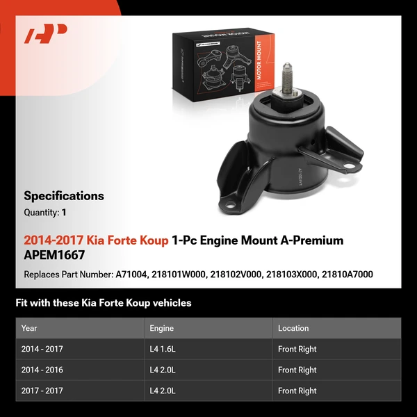 2014-2017 Kia Forte Koup 1-Pc Engine Mount A-Premium APEM1667