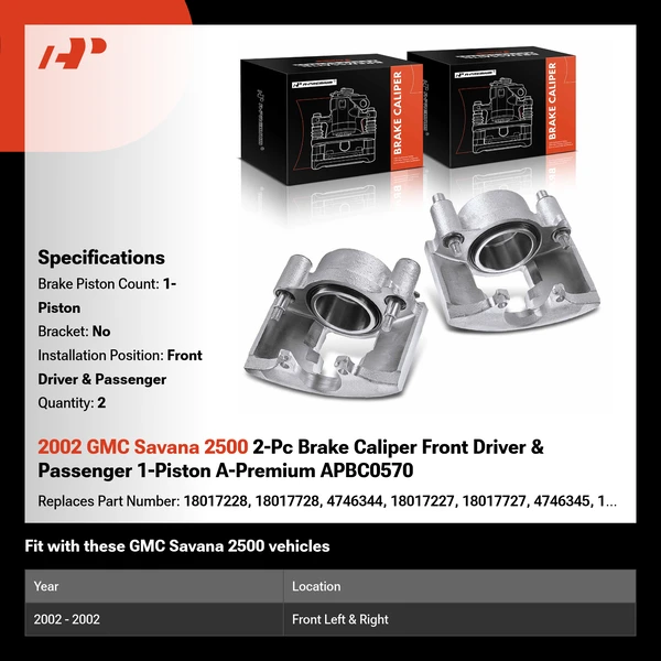 2002 GMC Savana 2500 2-Pc Brake Caliper Front Driver & Passenger 1-Piston A-Premium APBC0570