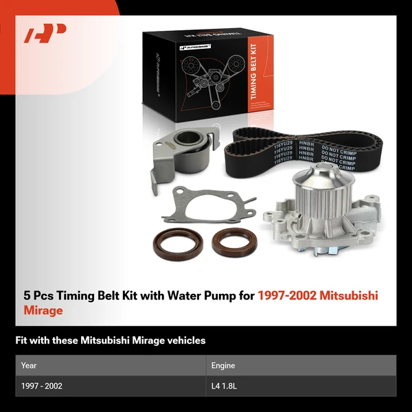 5 Pcs Timing Belt Kit with Water Pump for 1997-2002 Mitsubishi Mirage