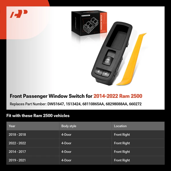 Front Passenger Window Switch for 2014-2022 Ram 2500