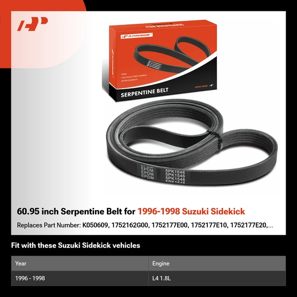 60.95 inch Serpentine Belt for 1996-1998 Suzuki Sidekick