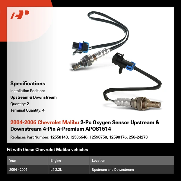 2004-2006 Chevrolet Malibu 2-Pc Oxygen Sensor Upstream & Downstream 4-Pin A-Premium APOS1514
