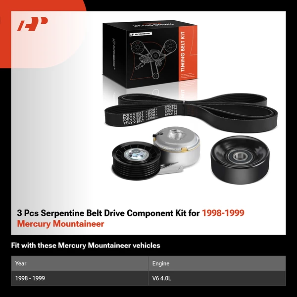 3 Pcs Serpentine Belt Drive Component Kit for 1998-1999 Mercury Mountaineer