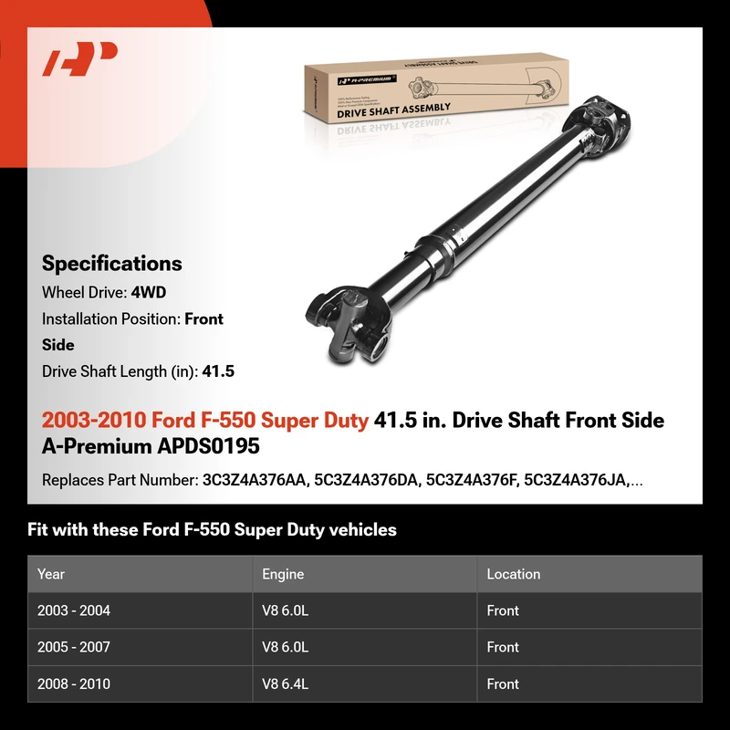 2003-2010 Ford F-550 Super Duty 41.5 in. Drive Shaft Front Side A-Premium APDS0195
