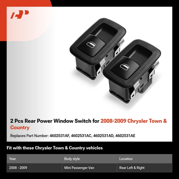 2 Pcs Rear Power Window Switch for 2008-2009 Chrysler Town & Country