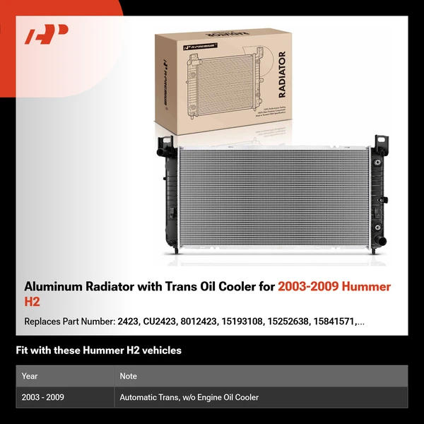 Aluminum Radiator with Trans Oil Cooler for 2003-2009 Hummer H2