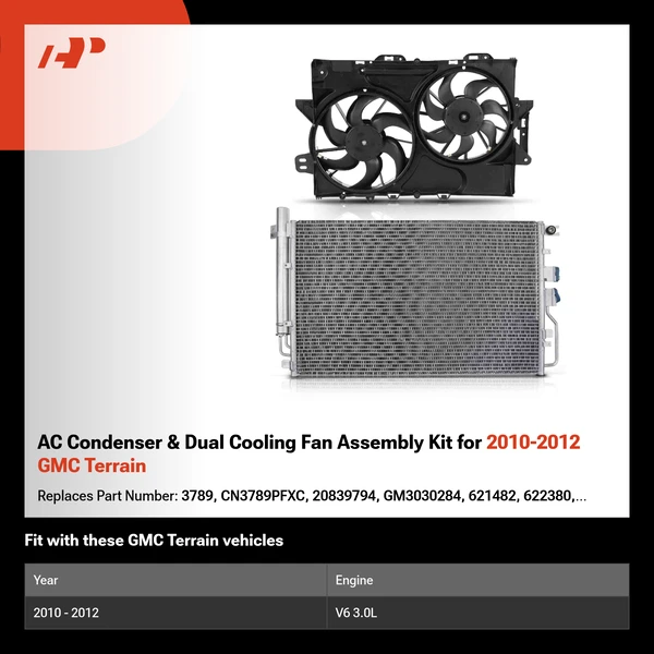 AC Condenser & Dual Cooling Fan Assembly Kit for 2010-2012 GMC Terrain