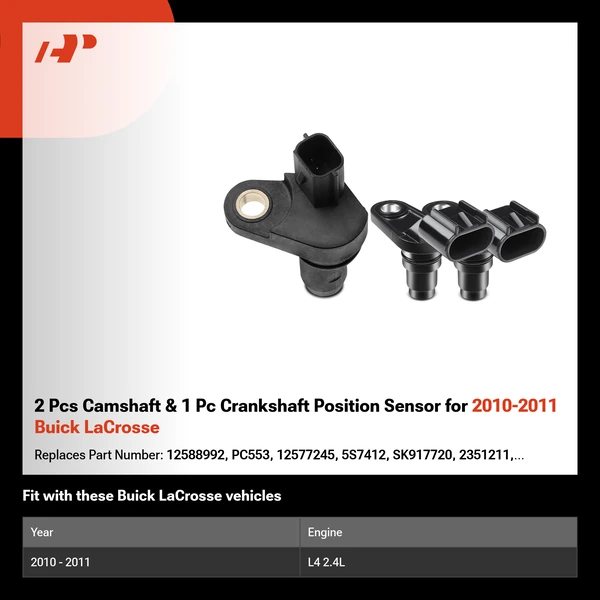 2 Pcs Camshaft & 1 Pc Crankshaft Position Sensor for 2010-2011 Buick LaCrosse