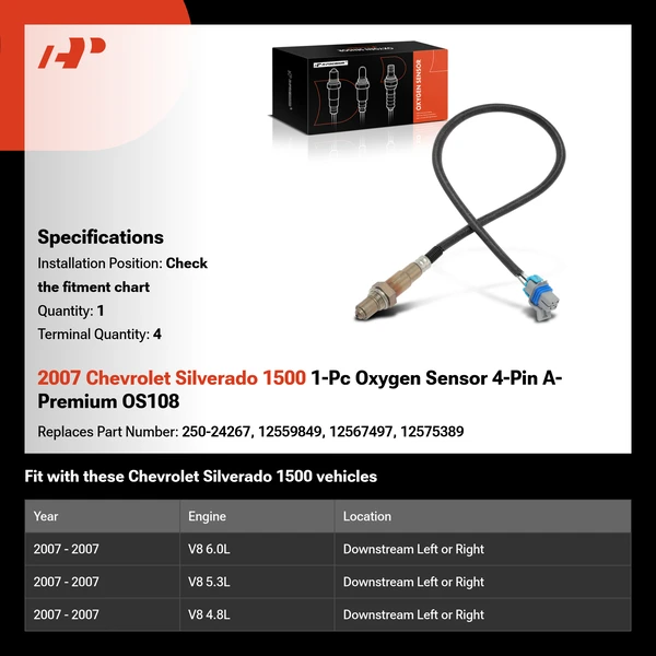 2007 Chevrolet Silverado 1500 1-Pc Oxygen Sensor 4-Pin A-Premium OS108