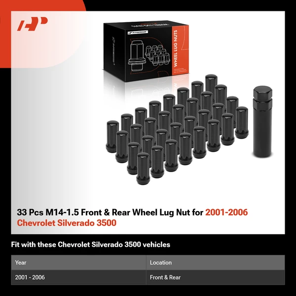 33 Pcs M14-1.5 Front & Rear Wheel Lug Nut for 2001-2006 Chevrolet Silverado 3500