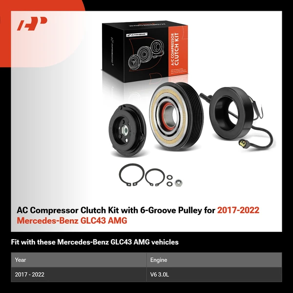 AC Compressor Clutch Kit with 6-Groove Pulley for 2017-2022 Mercedes-Benz GLC43 AMG