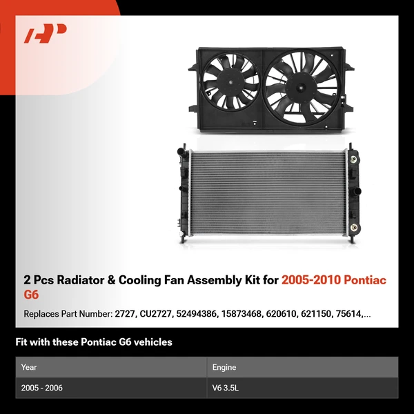 2 Pcs Radiator & Cooling Fan Assembly Kit for 2005-2010 Pontiac G6