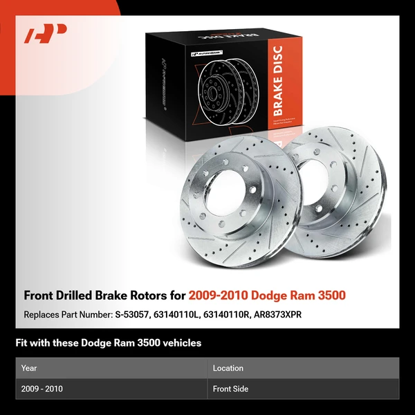 Front Drilled Brake Rotors for 2009-2010 Dodge Ram 3500