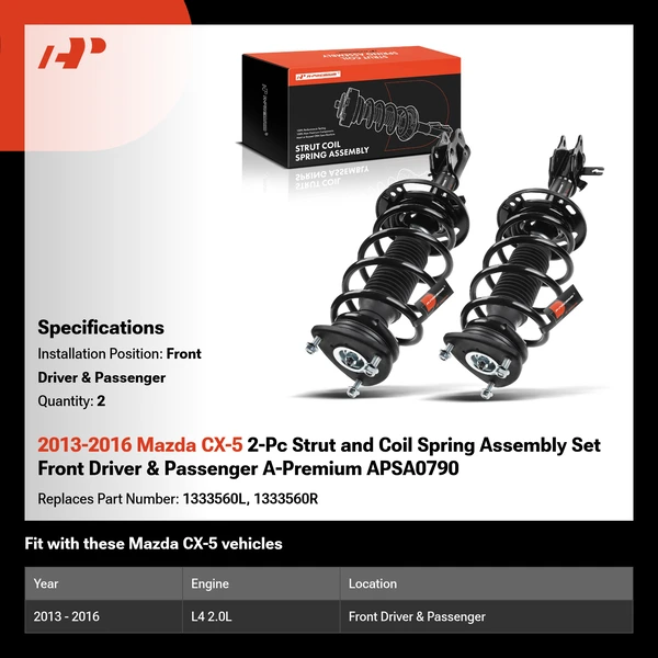 2013-2016 Mazda CX-5 2-Pc Strut and Coil Spring Assembly Set Front Driver & Passenger A-Premium APSA0790