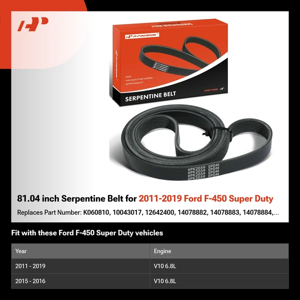 81.04 inch Serpentine Belt for 2011-2019 Ford F-450 Super Duty