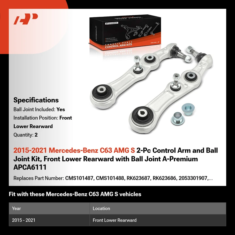 2015-2021 Mercedes-Benz C63 AMG S 2-Pc Control Arm and Ball Joint Kit, Front Lower Rearward with Ball Joint A-Premium APCA6111