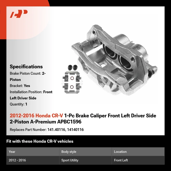 2012-2016 Honda CR-V 1-Pc Brake Caliper Front Left Driver Side 2-Piston A-Premium APBC1596