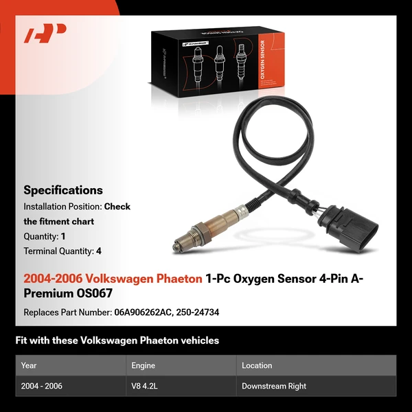 2004-2006 Volkswagen Phaeton 1-Pc Oxygen Sensor 4-Pin A-Premium OS067